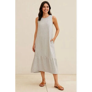 Francesca’s Puro Lino Linen Dress XL Gray White Made in Italy NWT Boho Resort